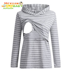 Las mujeres mamá embarazada enfermería maternidad manga larga rayas Tops blusa <span class=keywords><strong>ropa</strong></span> de alimentación de lactancia Top Sudadera con capucha - Product Image 5