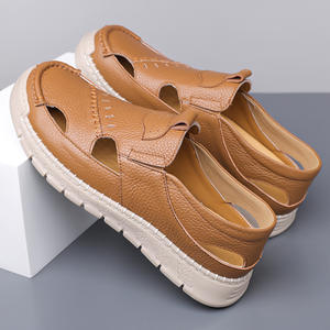 Sandales d'été en cuir véritable pour hommes, à bout ouvert, avec empeigne en maille, décontractées, à semelle souple, respirantes, avec soutien de la voûte plantaire, légères et faciles à enfiler - Product Image 6