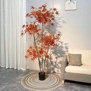 인공 붉은 단풍 나무 1.3m-1.8m 플라스틱 분재 인공 일본 붉은 잎 식물 - Product Image 1