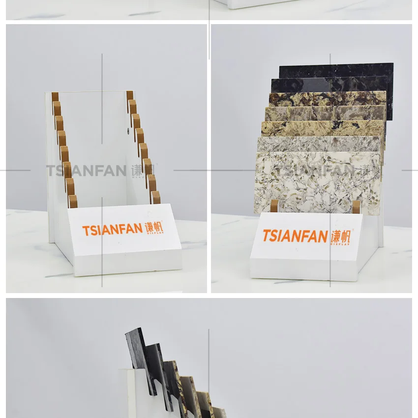 High Quality Trapezoid Table Wood Quartz Stone Tile Sample Rack Trapezoid Ceramic Tile Stone Marble Display Stand