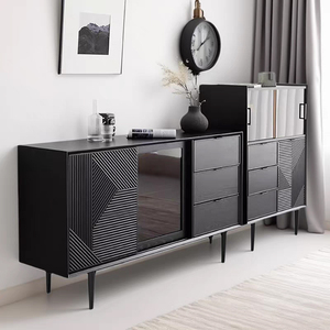 Salon moderne Rangement en bois noir Porte en <span class=keywords><strong>verre</strong></span> Armoire console <span class=keywords><strong>Cuisine</strong></span> Salle à manger Credenza Buffet Buffet - Product Image 2