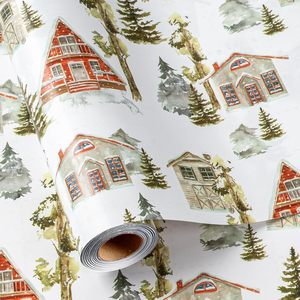 MAYPLUSS Christmas Wrapping Paper 17 In X 33 Ft Watercolor Log Cabin Design Eco-Friendly Gift <b>Wrap</b> For Christmas Hanukkah - Product Image 1