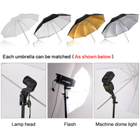 Kit d'éclairage de studio photo pliable en métal noir et or blanc de 33 pouces avec parapluie et ampoules à lumière douce sur trépied
