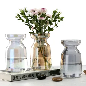 Günstige Nordic Dekorative Kristall Bling Gelb Rauch Klar Farbige Smart 6ft Kleine Glas Blume Vase Für Hochzeit