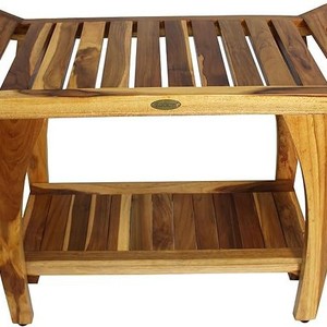 Ruoyi Teak Bathroom Stool 76.2cm Wide Double Layer Shower Chair Solid Wood <b>Bath</b> Bench With <b>Storage</b> Shelf - Product Image 5