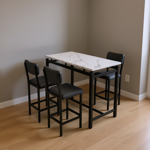 Juego de Mesa de Bar Negra con 2 Sillas Tapizadas, Estructura Metálica Rectangular, Muebles Modernos y Contemporáneos para Cocina, Desayunador, Bar, Espacios Pequeños - Product Image 2