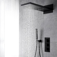 Mitigeur de douche encastré mural noir mat en laiton avec poignée unique, ensemble de douche pluie en acier inoxydable 304, céramique, pour appartement