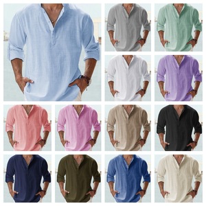 Fitspi <strong>Men</strong> Summer Cotton <strong>Shirt</strong> Casual Stand Collar Loose Fit <strong>Mens</strong> Solid Color <strong>Grandad</strong> <strong>Shirt</strong> Plus Size Tops In Stock - Product Image 2