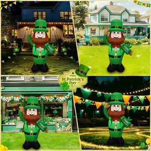 Décoration gonflable extérieure de 1,20 m pour la Saint-Patrick : Leprechaun gonflable avec chapeau vert pour fête, jardin et pelouse - Product Image 4