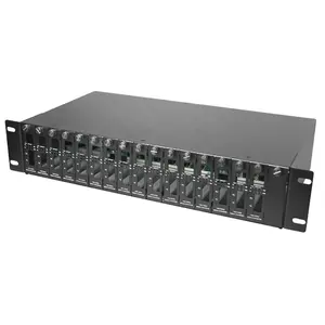 BYXGD-estante de 16 ranuras, caja de fuente de alimentación centralizada, convertidor de medios rockmount 2U de 19 pulgadas