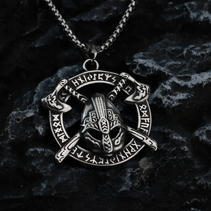 Collier pendentif casque de Viking en acier inoxydable nordique pour homme, avec design runique, forme d'épée, asymétrie géométrique, cadeau pour vêtements - Product Image 3