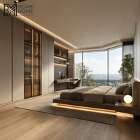 Lit Tatami Flottant Intégré Minimaliste Italien Moderne avec Armoire en Verre Cannelé pour Suite Penthouse