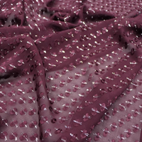 Tissu Jacquard en Soie Métallique Brillante Rouge Foncé Prêt à l'emploi, Doux et Respirant, avec Lurex Argenté, pour Châle de Luxe Féminin, Mousseline et Dirac