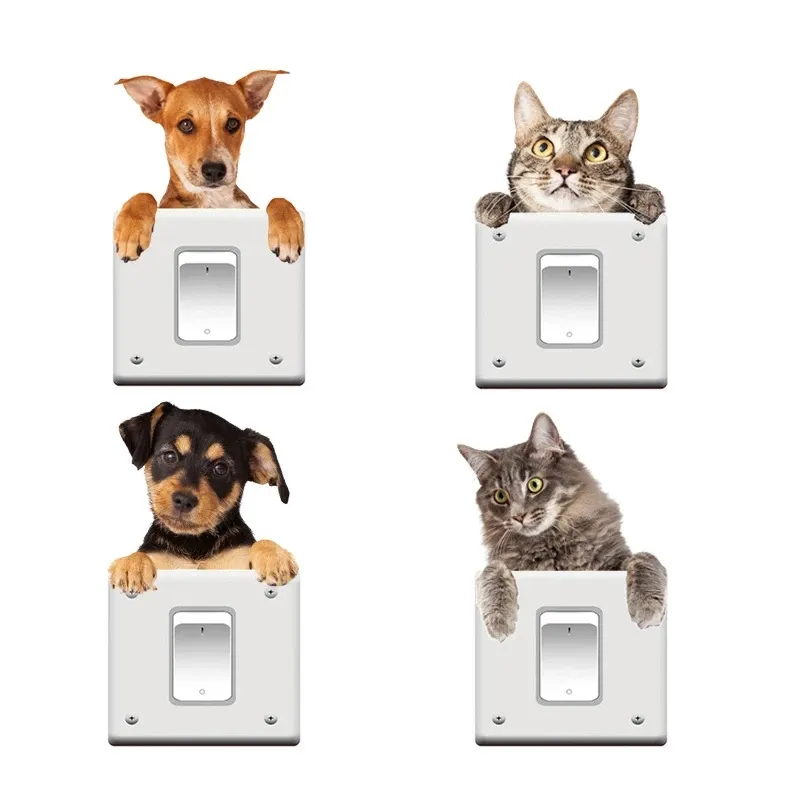 Cartoon Light Switch Sticker 3D Dog Switch Stickers PVC Removable Wall Sticker Vinyl for Bedroom Home Decor Decals Socket Paste