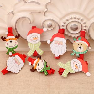 Suministros navideños, decoraciones navideñas, clips de madera con dibujos navideños, clips de madera pequeños de Papá Noel para bricolaje de 5 cm - Product Image 2