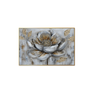 Gran oferta flor blanca arte abstracto sobre lienzo planta nuevos <span class=keywords><strong>cuadros</strong></span> grises 100% decoración moderna pared hecha a mano flor dorada pintura <span class=keywords><strong>al</strong></span> óleo - Product Image 3