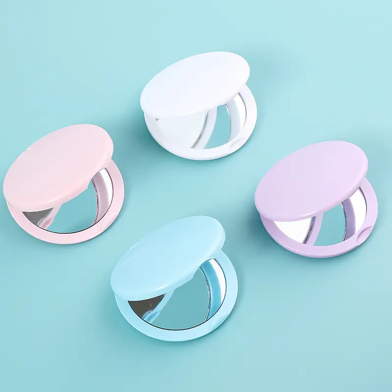 Lovely Cream Round Makeup Mirror Girl's Gift Hand Mini Folding Portátil Vanity Mirror Pocket Double-Sided Maquiagem Compact Mirror