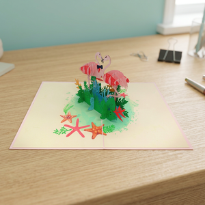Tarjeta 3D Pop-up de Pareja de Flamencos, Hecha a Mano en Hanói, Diseño de Papel Personalizado, Artesanía para San Valentín y Año Nuevo, Corte Láser, Viet-craft - Product Image 2