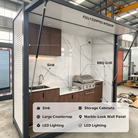 Cuisine extérieure modulaire préfabriquée moderne, résistante aux intempéries, avec barbecue, en acier inoxydable, avec évier intégré.
