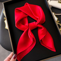 Écharpe carrée en satin de soie unie simple d'été 70*70cm, châles, bandeaux pour la tête, hijabs unis à la mode pour femmes