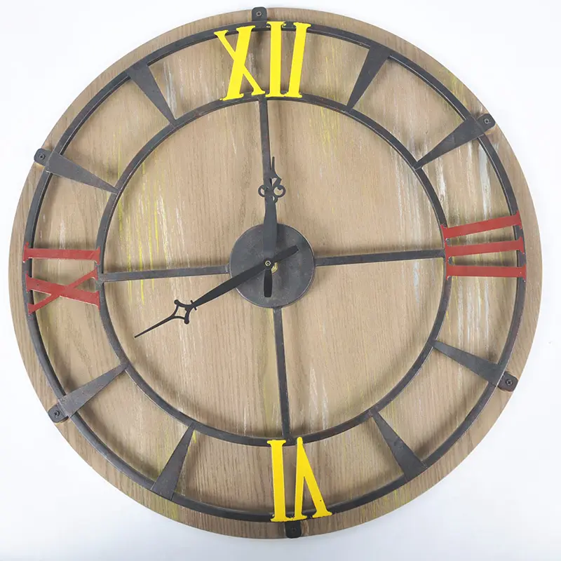 52*52cm Multifunctional single face hanging decorative wood wall clocks vintage burlywood wall clock for living room