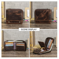 Contact's dompet lipat dua Rfid kulit minyak berubah warna kulit asli pria dompet risleting untuk pria dengan saku koin