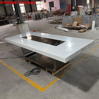 Tables de réunion en pierre artificielle avec écran 8 places moniteur Flip pour table de salle de conférence