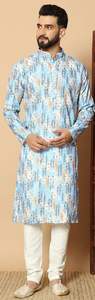 High Quality <b>Men's</b> Light Blue Cotton Rayon <b>Kurta</b> <b>Pajama</b> with Subtle Embroidery Sequin Work Elegant Indian Pakistani Wedding Wear - Product Image 2