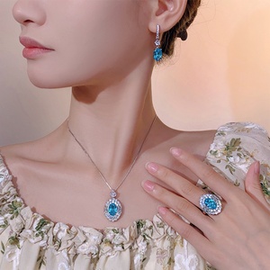 Wholesale Fashion Eco-friendly Copper Vintage 8*12MM Sea Blue Zircon Designer Jewelry Necklace <b>Set</b> for Everyday Wear - Product Image 6