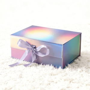 Deluxe Holographic <b>Magnetic</b> Lid Gift Packaging <b>Box</b> with UV Coating Embossing Sponge Lining Recycled Materials Ribbon for Socks - Product Image 1
