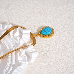 Collier de luxe en turquoise goutte d'eau pour femmes, acier inoxydable 304, plaqué sous vide, pendentif, chaîne de câble, chaîne croisée, or véritable 18 carats - Product Image 4