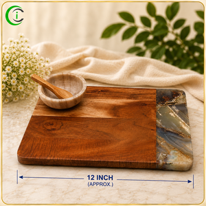 Plateau à charcuterie en marbre de qualité supérieure, 12 pouces, avec base en bois et bol en marbre, planche de service décorative pour fromages et craquelins - Product Image 2