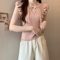 Pulls sans manches décontractés et respirants pour femmes, style tendance, col cranté, confortables, anti-boulochage, couleur unie, vente en gros