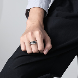 Viking Script Carbon Fiber <b>Titanium</b> Steel <b>Ring</b> Men's Black Gold Inlay Nordic Style Jewelry Gift - Product Image 3