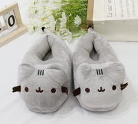 Pantoufles d'hiver chaudes pour femmes, motif chat de dessin animé mignon, en peluche, à talon fermé, pour la maison