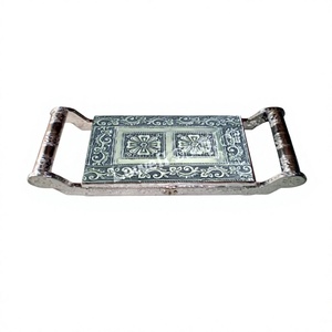 <b>Rectangular</b> Metal Tray With Folk Art Painting Handcrafted Decorative Home Accent Piece - Product Image 3