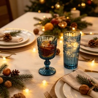 Ensemble de verres vintage en verre bleu gaufré, comprenant un gobelet à pied et un verre à pied, verres à boire colorés pour la maison, les mariages, les fêtes, la table, et comme cadeau