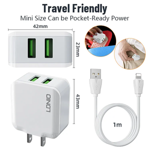 Ldino A2201 Thiết Bị Điện Tử EU Mỹ Cắm Nhanh Chóng Điện Thoại Di Động Sạc Với Cáp Kép USB Sạc Cổng Điện Thoại Sạc <span class=keywords><strong>Adapter</strong></span> - Product Image 3