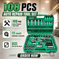 Ensemble d'outils de réparation automobile de 108 pièces : clés à cliquet de 1/4" et 1/2", douilles et embouts