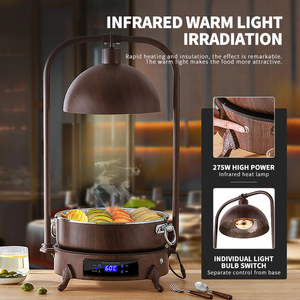 WINNERS Réchaud à nourriture électrique rétro en acier inoxydable à grain de bois, <span class=keywords><strong>buffet</strong></span>, lampe chauffante pour la restauration, plaque chauffante pour aliments avec bac à nourriture pour hôtel - Product Image 3