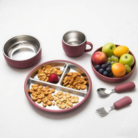 Vaisselle pour bébé sans BPA, en acier inoxydable 304, assiette à ventouse en silicone avec bol divisé pour enfants