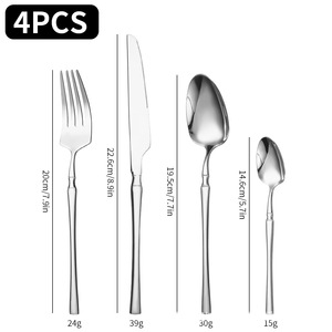 Ensemble de couverts en acier inoxydable doré à manche courbé, 4 pièces, couteau à steak, fourchette, cuillère, couverts modernes de style occidental avec boîte cadeau personnalisée - Product Image 4