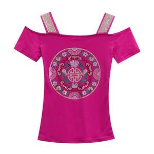 Nueva Camiseta Corta de Moda <span class=keywords><strong>con</strong></span> Hombros Descubiertos y <span class=keywords><strong>Espalda</strong></span> Estilizada, de Doble Capa de Malla de Seda Helada <span class=keywords><strong>con</strong></span> Incrustaciones de Diamantes, Estilo Nacional - Product Image 5