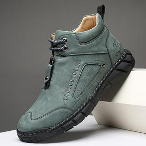 Botas casuales para hombre, hechas a mano con costuras, estilo Martin, con suela gruesa, cremallera y cordones, botas de moda. - Product Image 2