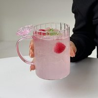 Gobelet à eau rayé simple, gobelet en verre à thème papillon pour filles, tasse à thé, tasse à lait et à café résistante à la chaleur, gobelet à jus