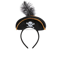 PAFU-Bandeau de Chapeau de Pirate en Crâne et Plume pour Décoration d'Halloween, Costume à Thème de Pirate, Fournitures de Fête