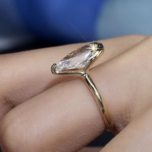 Bague en or jaune 14 carats avec diamant en forme de poire Messi Jewelry MSR-1507 pour femmes - Product Image 6