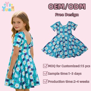 OEM ODM Robes de fête pour filles à manches courtes sans dos à volants et fleurs Robes décontractées pour jeunes filles Impression personnalisée Âge 2-12 - Product Image 1