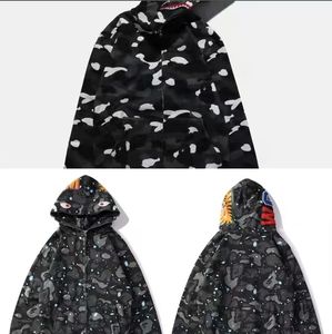 Sweat à capuche décontracté unisexe en molleton 100 % coton avec lettres Bapees et motif requin, haute qualité, collection 2026, style streetwear - Product Image 3