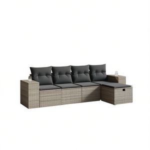 ชุดโซฟาหวายสีเทาสำหรับสวน 4 ที่นั่ง พร้อมที่เก็บของ เฟอร์นิเจอร์กลางแจ้ง ดีไซน์ร่วมสมัย - Product Image 1